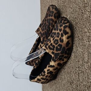 Vionic Powell Black Brown Leopard Print Wedge Flats Sz 8.5 Womens